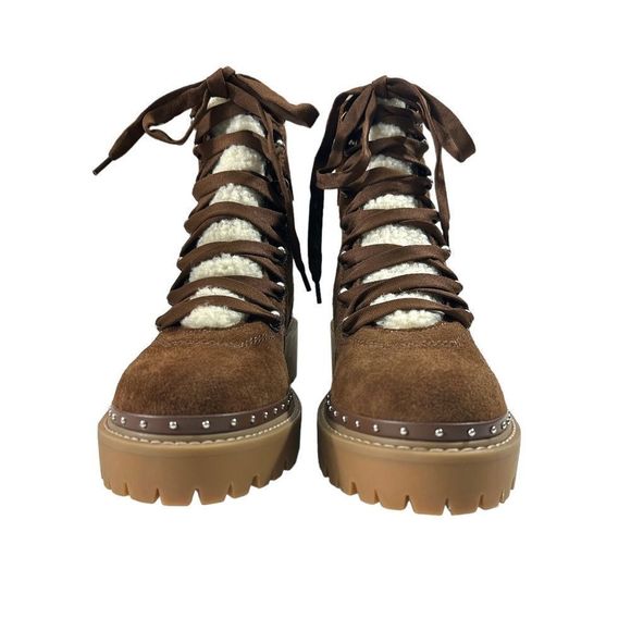NWT Steve Madden Cognac Suede Leather Lace-Up Platform Ankle Boots 9.5 - Picture 4 of 9